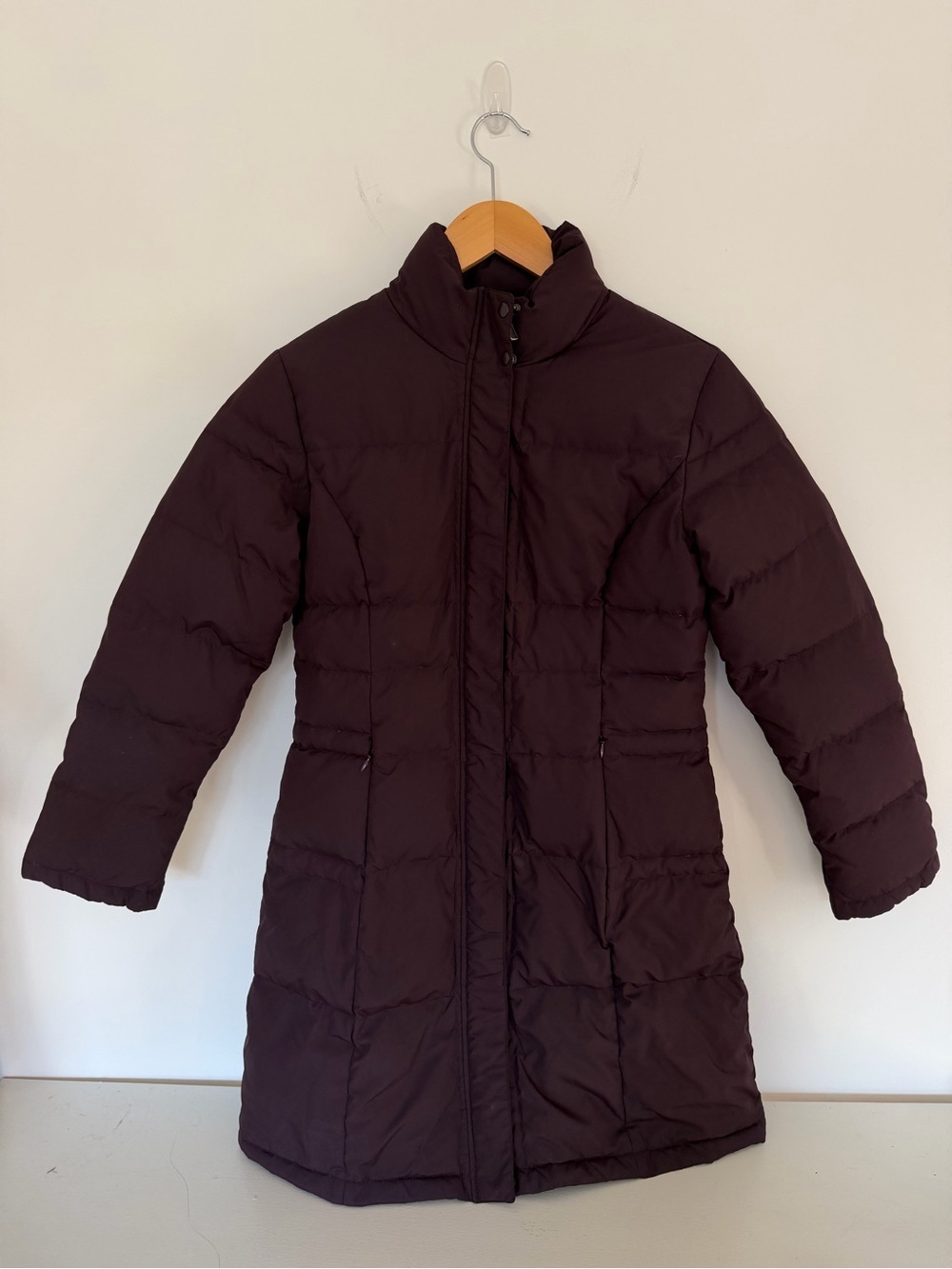 Garnet Hill Women’s Size 2 Burgundy Plum Long Puffer Coat Down Winter Jacket EUC